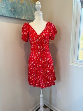 Lulu's Red Floral Scoop Neck Boho Festival Mini Dress Size S
